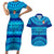 Personalised Fiji Couples Matching Short Sleeve Bodycon Dress and Hawaiian Shirt Unique Fijian Tapa Pattern With Coat Of Arms LT14 Blue - Polynesian Pride