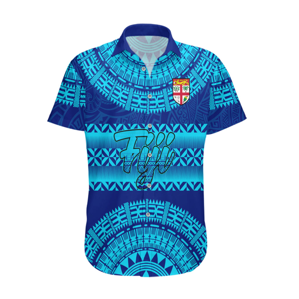 Personalised Fiji Hawaiian Shirt Unique Fijian Tapa Pattern With Coat Of Arms LT14 Blue - Polynesian Pride