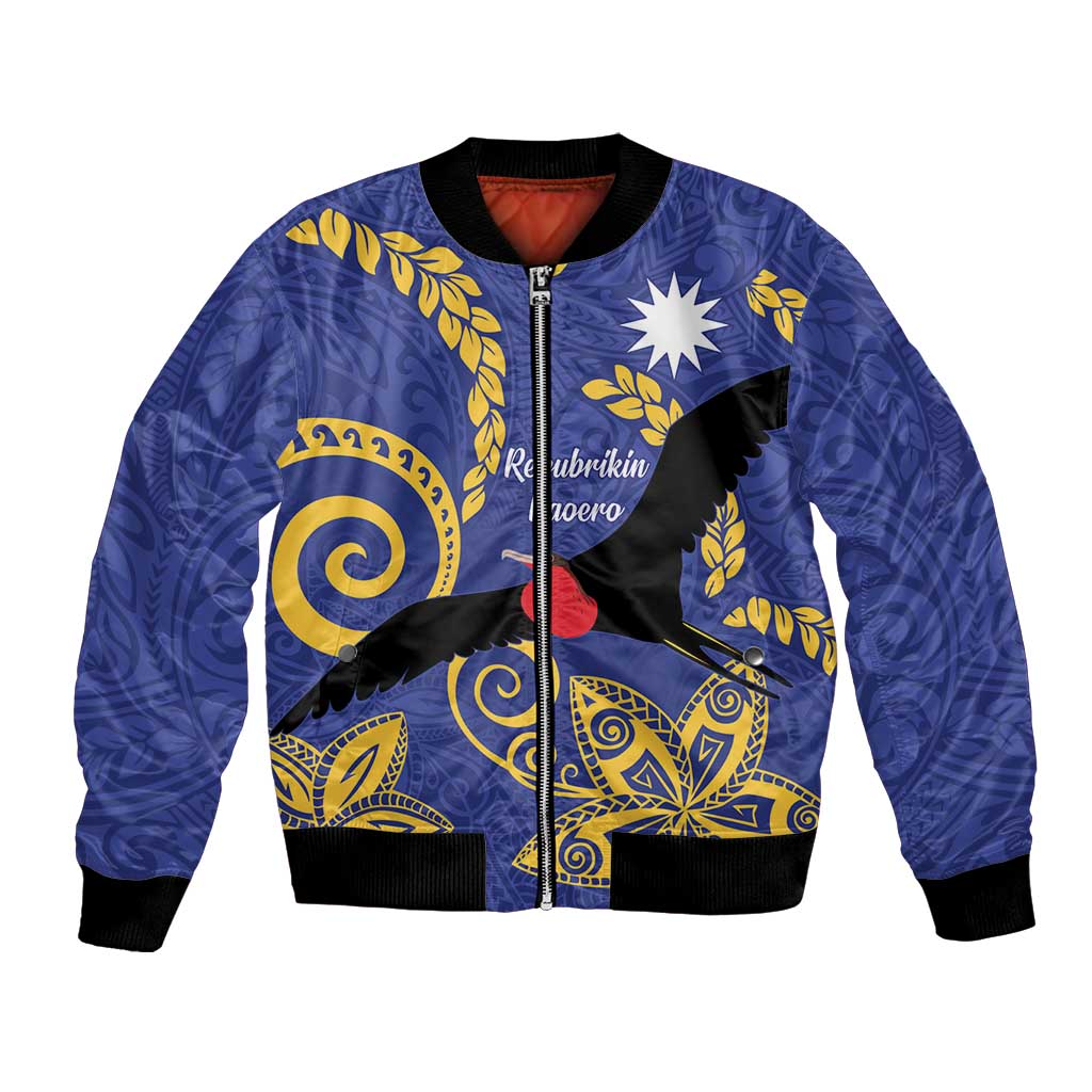 Nauru Angam Day Bomber Jacket Naoero Frigate Bird Polynesian Pattern