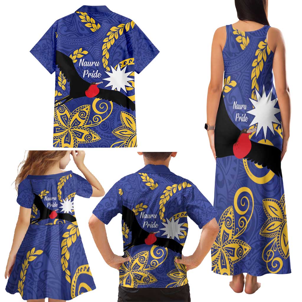 Nauru Angam Day Family Matching Tank Maxi Dress and Hawaiian Shirt Naoero Frigate Bird Polynesian Pattern