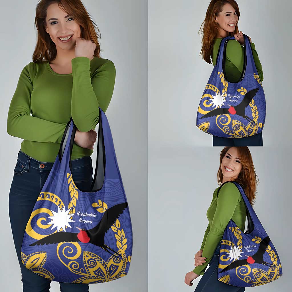 Nauru Angam Day Grocery Bag Naoero Frigate Bird Polynesian Pattern