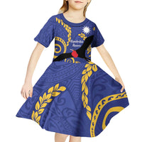 Nauru Angam Day Kid Short Sleeve Dress Naoero Frigate Bird Polynesian Pattern