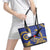 Nauru Angam Day Leather Tote Bag Naoero Frigate Bird Polynesian Pattern