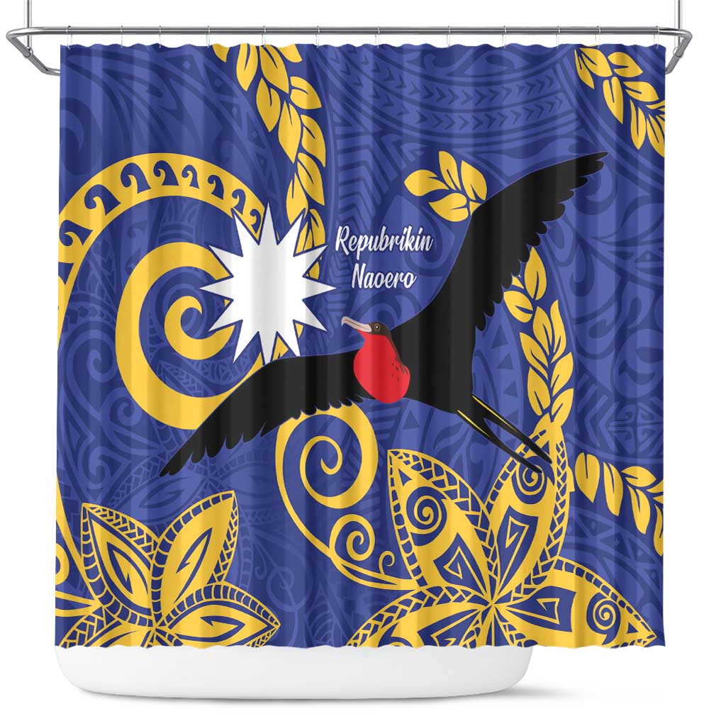 Nauru Angam Day Shower Curtain Naoero Frigate Bird Polynesian Pattern