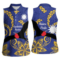 Nauru Angam Day Women Sleeveless Polo Shirt Naoero Frigate Bird Polynesian Pattern