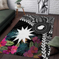 Black Nauru Area Rug Naoero Map With Polynesian Tropical Flowers