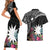 Black Nauru Couples Matching Short Sleeve Bodycon Dress and Hawaiian Shirt Naoero Map With Polynesian Tropical Flowers