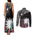 Black Nauru Couples Matching Tank Maxi Dress and Long Sleeve Button Shirt Naoero Map With Polynesian Tropical Flowers