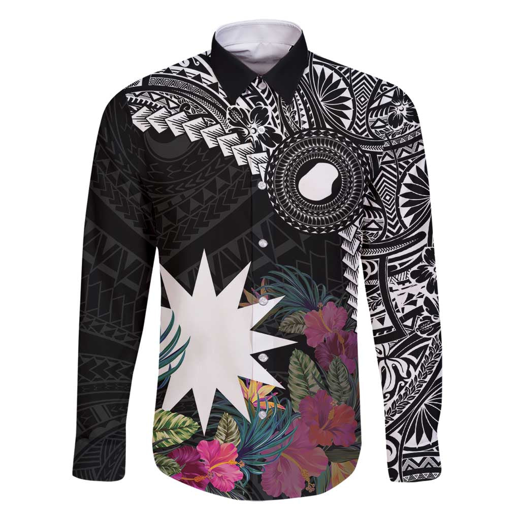 Black Nauru Family Matching Mermaid Dress and Hawaiian Shirt Naoero Map With Polynesian Tropical Flowers