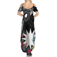 Black Nauru Family Matching Summer Maxi Dress and Hawaiian Shirt Naoero Map With Polynesian Tropical Flowers