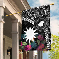 Black Nauru Garden Flag Naoero Map With Polynesian Tropical Flowers