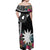 Black Nauru Off Shoulder Maxi Dress Naoero Map With Polynesian Tropical Flowers