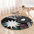 Black Nauru Round Carpet Naoero Map With Polynesian Tropical Flowers