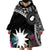 Black Nauru Wearable Blanket Hoodie Naoero Map With Polynesian Tropical Flowers