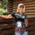 Black Nauru Women Polo Shirt Naoero Map With Polynesian Tropical Flowers