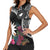 Black Nauru Women Sleeveless Polo Shirt Naoero Map With Polynesian Tropical Flowers