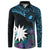 Blue Nauru Button Sweatshirt Naoero Map With Polynesian Tropical Flowers