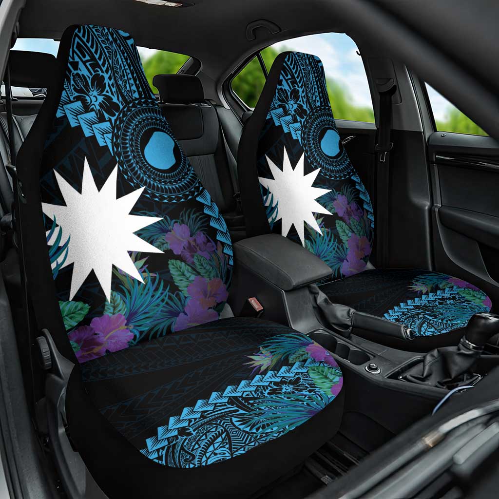 Blue Nauru Car Seat Cover Naoero Map With Polynesian Tropical Flowers