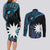 Blue Nauru Couples Matching Long Sleeve Bodycon Dress and Long Sleeve Button Shirt Naoero Map With Polynesian Tropical Flowers