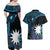 Blue Nauru Couples Matching Off Shoulder Maxi Dress and Hawaiian Shirt Naoero Map With Polynesian Tropical Flowers