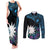 Blue Nauru Couples Matching Tank Maxi Dress and Long Sleeve Button Shirt Naoero Map With Polynesian Tropical Flowers