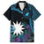 Blue Nauru Family Matching Off Shoulder Maxi Dress and Hawaiian Shirt Naoero Map With Polynesian Tropical Flowers