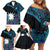 Blue Nauru Family Matching Off Shoulder Short Dress and Hawaiian Shirt Naoero Map With Polynesian Tropical Flowers