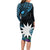 Blue Nauru Long Sleeve Bodycon Dress Naoero Map With Polynesian Tropical Flowers