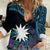 Blue Nauru Women Casual Shirt Naoero Map With Polynesian Tropical Flowers