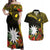 Gold Nauru Couples Matching Off Shoulder Maxi Dress and Hawaiian Shirt Naoero Map With Polynesian Tropical Flowers