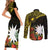 Gold Nauru Couples Matching Short Sleeve Bodycon Dress and Long Sleeve Button Shirt Naoero Map With Polynesian Tropical Flowers