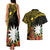 Gold Nauru Couples Matching Tank Maxi Dress and Hawaiian Shirt Naoero Map With Polynesian Tropical Flowers