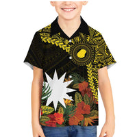Gold Nauru Family Matching Mermaid Dress and Hawaiian Shirt Naoero Map With Polynesian Tropical Flowers
