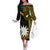 Gold Nauru Family Matching Off The Shoulder Long Sleeve Dress and Hawaiian Shirt Naoero Map With Polynesian Tropical Flowers