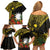 Gold Nauru Family Matching Off Shoulder Short Dress and Hawaiian Shirt Naoero Map With Polynesian Tropical Flowers