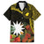 Gold Nauru Family Matching Off Shoulder Short Dress and Hawaiian Shirt Naoero Map With Polynesian Tropical Flowers