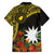 Gold Nauru Family Matching Off Shoulder Short Dress and Hawaiian Shirt Naoero Map With Polynesian Tropical Flowers