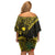 Gold Nauru Family Matching Off Shoulder Short Dress and Hawaiian Shirt Naoero Map With Polynesian Tropical Flowers