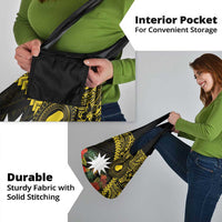 Gold Nauru Grocery Bag Naoero Map With Polynesian Tropical Flowers