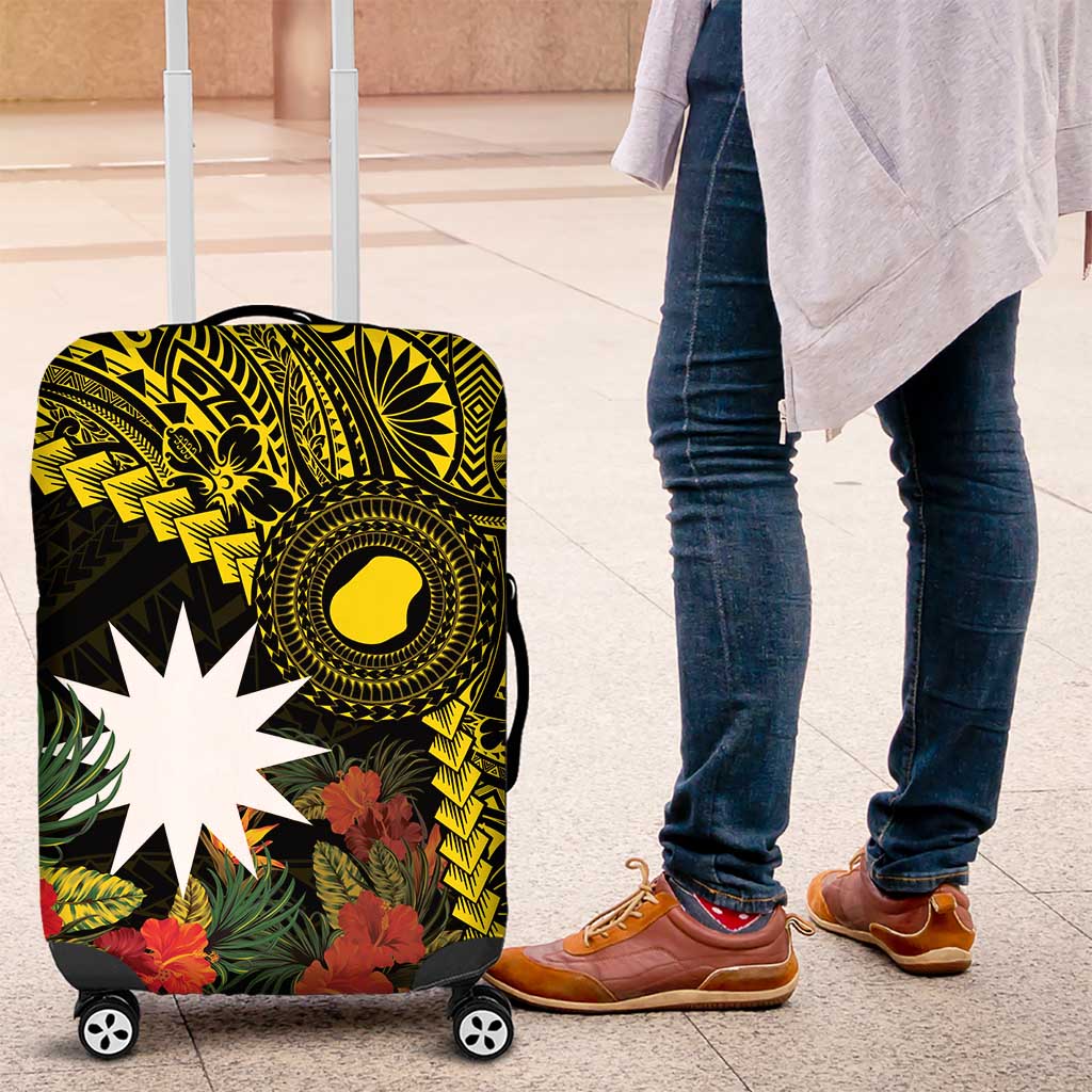 Gold Nauru Luggage Cover Naoero Map With Polynesian Tropical Flowers