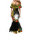 Gold Nauru Mermaid Dress Naoero Map With Polynesian Tropical Flowers