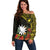 Gold Nauru Off Shoulder Sweater Naoero Map With Polynesian Tropical Flowers