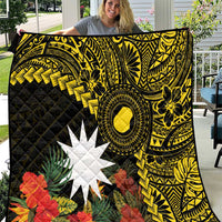 Gold Nauru Quilt Naoero Map With Polynesian Tropical Flowers