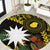 Gold Nauru Round Carpet Naoero Map With Polynesian Tropical Flowers