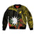 Gold Nauru Sleeve Zip Bomber Jacket Naoero Map With Polynesian Tropical Flowers