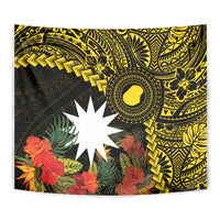 Gold Nauru Tapestry Naoero Map With Polynesian Tropical Flowers
