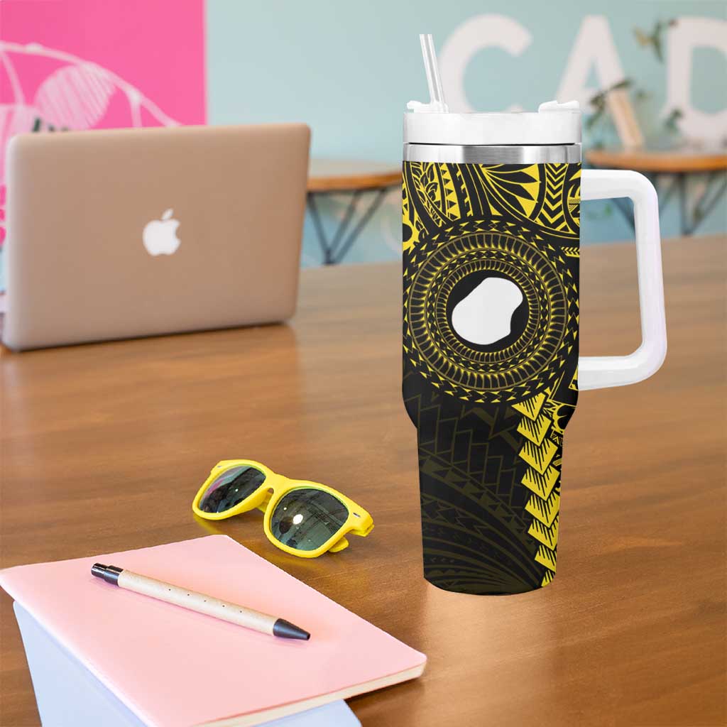 Gold Nauru Tumbler With Handle Naoero Map With Polynesian Tropical Flowers