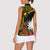 Gold Nauru Women Sleeveless Polo Shirt Naoero Map With Polynesian Tropical Flowers