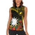 Gold Nauru Women Sleeveless Polo Shirt Naoero Map With Polynesian Tropical Flowers