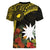 Gold Nauru Women V-Neck T-Shirt Naoero Map With Polynesian Tropical Flowers